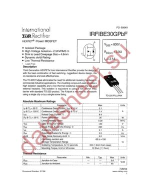 IRFIBE30GPBF datasheet  